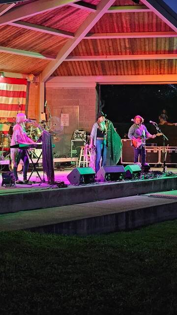 The Mt. Orab Music in the Park 2023 summer concert series wrapped up Aug. 26 with double tribute night. Pictured is Fleetwood Gold performing for the large crowd. Photo provided