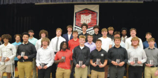 
			
				                                Receiving Southern Buckeye Athletic/Academic Conference American Division First Team football awards were (in no particular order): Eli Stewart (junior, Wilmington), Bryson Schutte (senior, Wilmington), Jesse Keith (junior, Wilmington), Malachi Cumberland (senior, Wilmington), Brady Sutton (senior, Western Brown), Tye Spaulding (junior, Western Brown), Lucas Powell (senior, Western Brown), Dylan Wolf (sophomore, New Richmond), Cohen Manning (senior, New Richmond), Silas Jacob (senior, New Richmond), Carson Hunley (senior, Goshen), Grant Hemdon (senior, Goshen), River Gambrell (senior, Goshen), Kaden Zantene (junior, Clinton-Massie), Peyton Warren (sophomore, Clinton-Massie), Brady Russell (senior, Clinton-Massie), Eli Muterspaw (junior, Clinton-Massie), Dakin Johnson (junior, Clinton-Massie), Ty Clutter (senior, Clinton-Massie), Max Mehlman (senior, Batavia), Marcus Hughbanks (junior, Batavia), Carson Harris (junior, Batavia), AJ Graves (junior, Batavia), and Vontay Calloway (junior, Batavia). Photo by Wade Linville
 
			
		